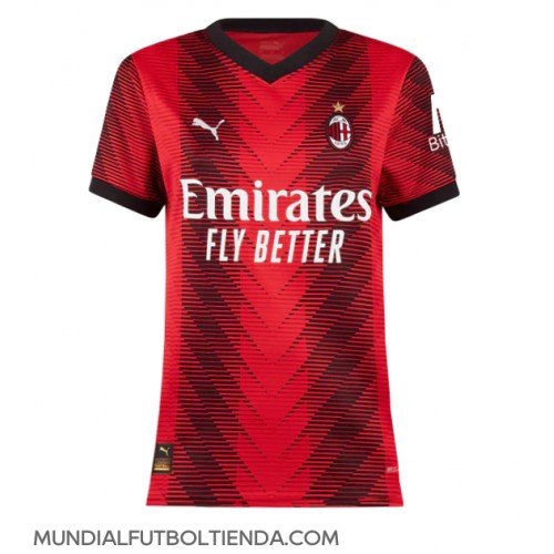Camiseta AC Milan Primera Equipación Replica 2023-24 para mujer mangas cortas